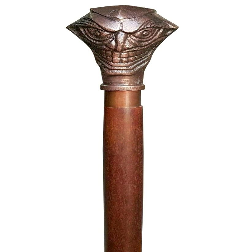 Walking Sticks, Copper Antique Joker Hade Head Metal Handle with Strong Wooden Walking Stick, Victorian Handcrafted Cane
