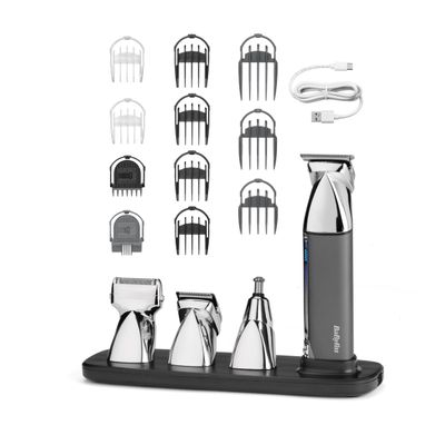 BaByliss Super-X Metal Multi Trimmer - Professional 15-in-1 Grooming Kit with Japanese Steel Blades, Magnetic Heads, Digital Display, Waterproof Design, 5-Hour Cordless Runtime, Silver/Blue, 7200U
