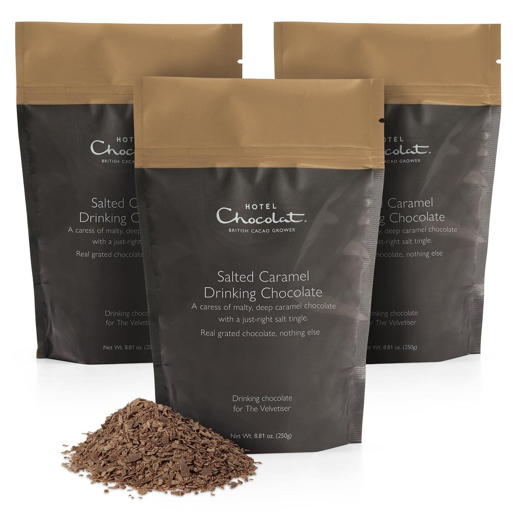 Hotel Chocolat Salted Caramel Drinking Chocolate, 3 x 250 g Resealable Pouches
