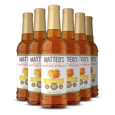 Matteo's Sugar Free Coffee Flavoring Syrup, Caramel, Delicious Coffee Syrup, 0 Calorie, 0 Sugar Coffee Syrups, Keto Friendly, 25.4 Oz, 6Count