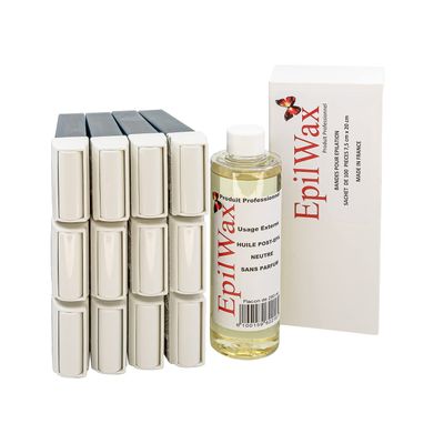 EpilWax - Lot de 12 x Roll On Cire Epilation  l'Azulne + 100 x Bandes d'pilation + Huile aprs pilation - Jambes, Aisselles, Corps - Facile  taler et  Retirer