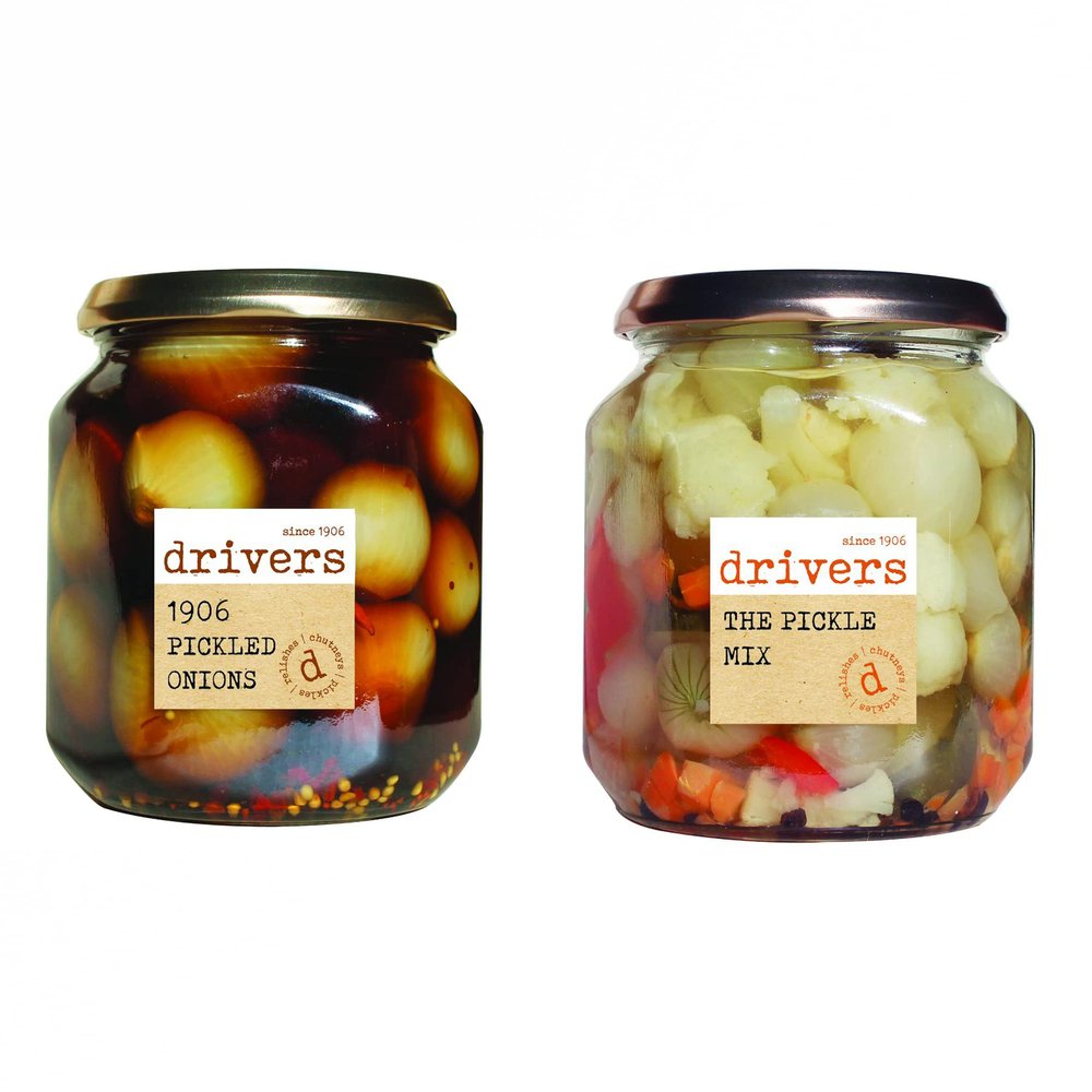 Driver's Pickles | Pack of 2 | 1906 Pickled Onions 550g x 1, The Pickle Mix 550g x 1