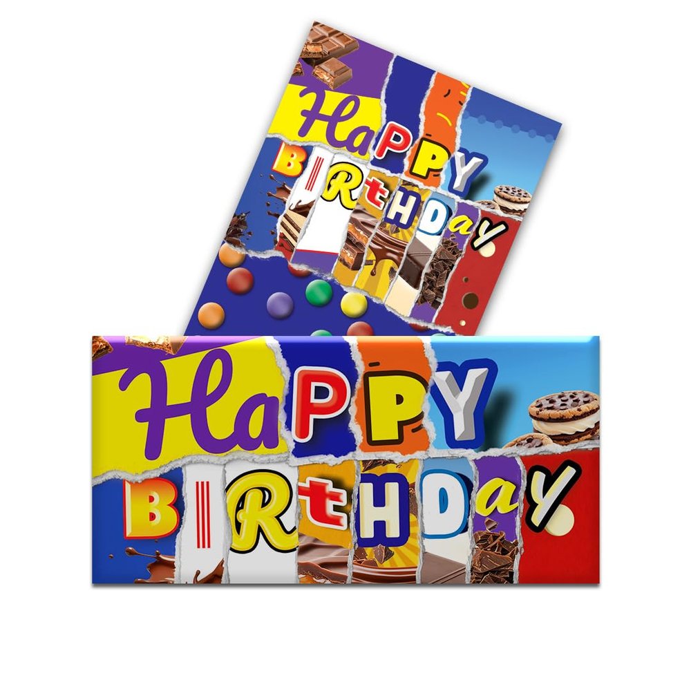 2 x "Happy Birthday" Funny Chocolate Bar Wrappers | Novelty Prank Gag Gift for Adults | Rude Joke Labels for Birthdays, Secret Santa & Fathers Day | Fits Standard 100g110g Bars (Wrappers Only)