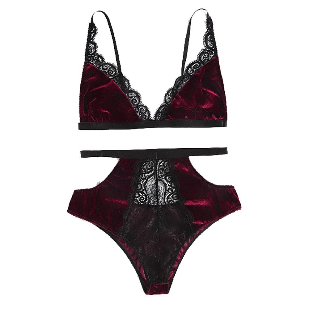 Top Fashion New Sexy Gold Velvet Lace Bra Two Piece Suit European and American Sexy Lingerie L
