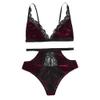 Top Fashion New Sexy Gold Velvet Lace Bra Two Piece Suit European and American Sexy Lingerie L view 1