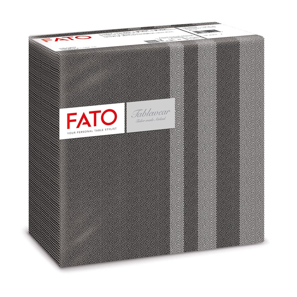Fato - Dry Paper Napkins, airlaid, Fabric Effect, Pack of 50, Napkins, Size 40 x 40 Folded in 4, Black Tweed Design