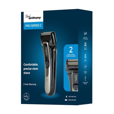 Paul Anthony Pro Series 2 Mens USB Cordless Foil Shaver/Recharge by Any USB Power Source/Twin Blades for Closer Shave/Cordless Operation/Retractable Precision Trimmer - Black/Metal - H5020