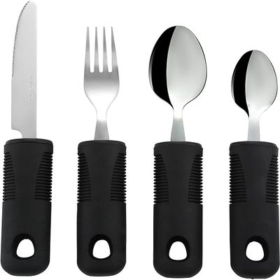 10 Pack Adaptive Utensils Set, Non-Slip Handles for Hand Tremors, Arthritis, Parkinsons or Elderly use - Stainless Steel Knife, Fork