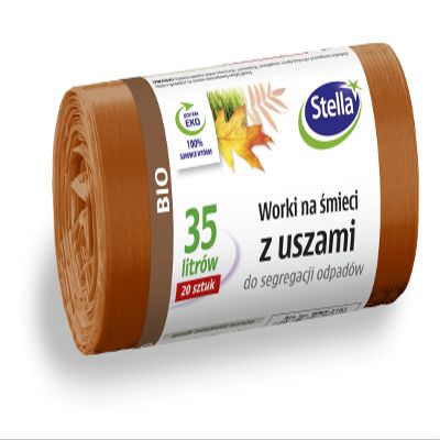 Stella 032181 Bin Liners with Handles for Organic Waste Separation | 35 L | Pack of 20 | Bin Bags for Household Waste Office Made of Thick LDPE Regranulate Film Colour: Brown