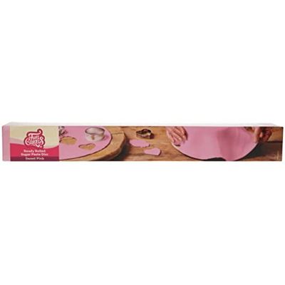 FunCakes Ready Rolled Sugar Paste Disc Sweet Pink, Delicious Vanilla Flavour, Already Rolled 36 cm Round and 3 mm Thick, 430 g