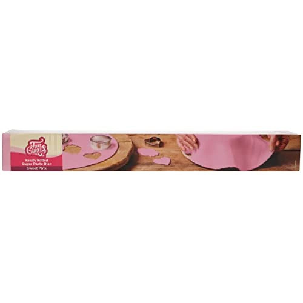 FunCakes Ready Rolled Sugar Paste Disc Sweet Pink, Delicious Vanilla Flavour, Already Rolled 36 cm Round and 3 mm Thick, 430 g