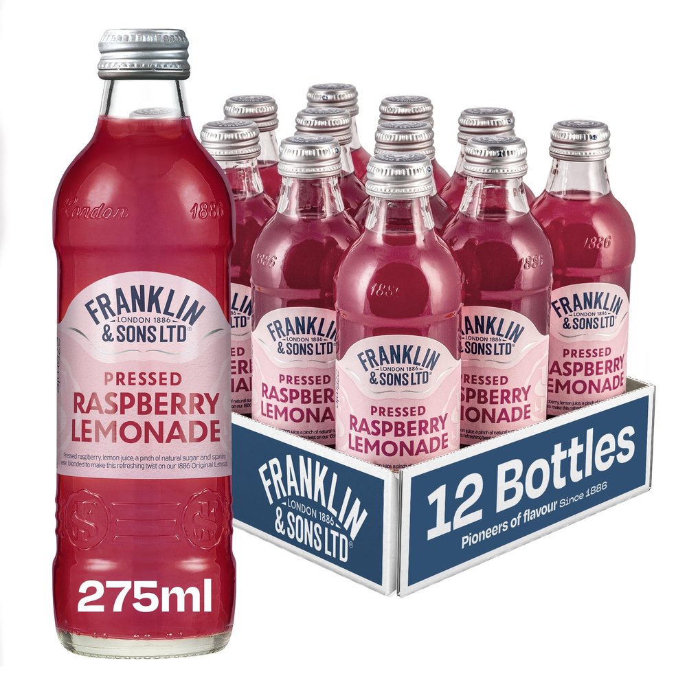Franklin & Sons Raspberry Lemonade | 12 x 275ml Bottle Case | Fresh Pressed Raspberries | No Artificial Ingredients | Made with Lake District Water | Sparkling Soft Drink | Premium Fizzy Drink |