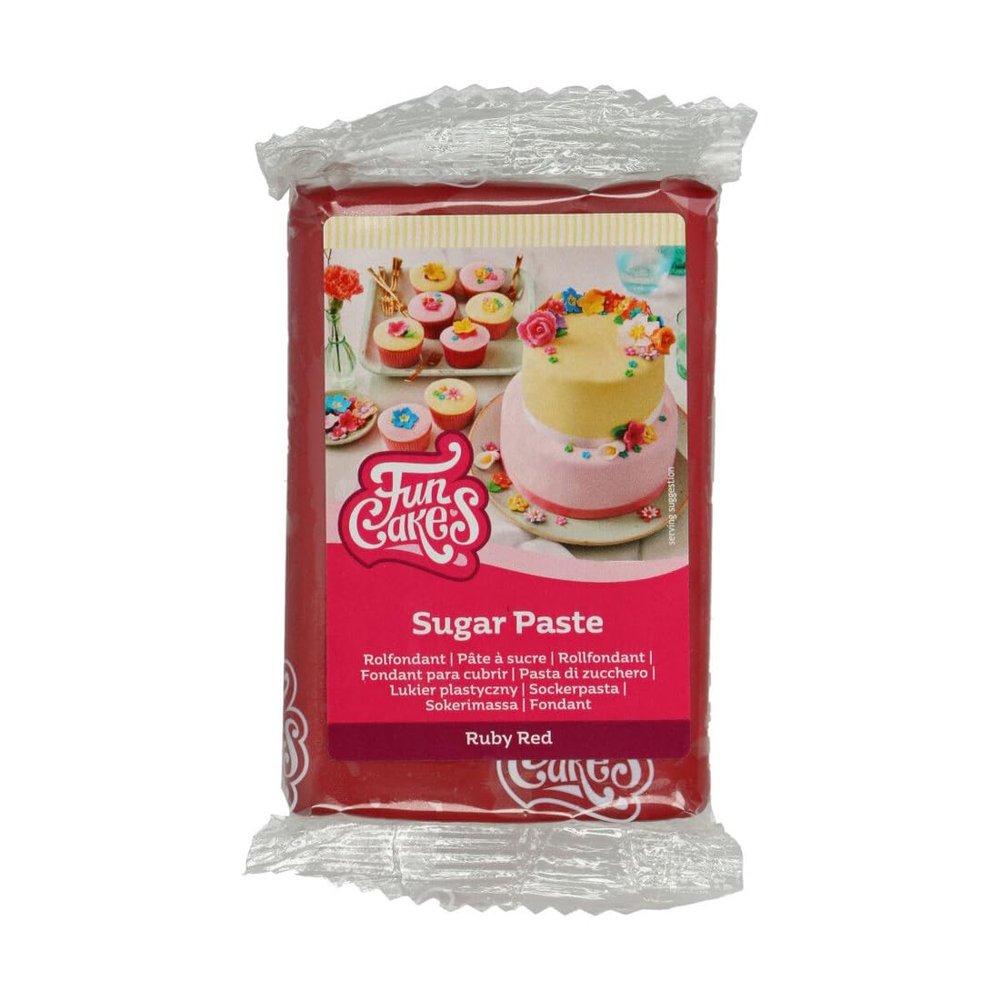 FunCakes Sugar Paste Ruby Red, Easy to Use, Smooth, Flexible, Soft and Pliable, Perfect for Cake Decorating, Halal, Kosher and Gluten Free, 250 g