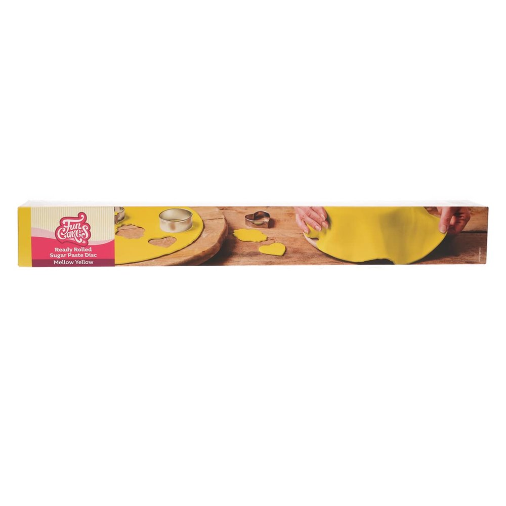 FunCakes Ready Rolled Sugar Paste Disc Mellow Yellow, Delicious Vanilla Flavour, Already Rolled 36 cm Round and 3 mm Thick, 430 g