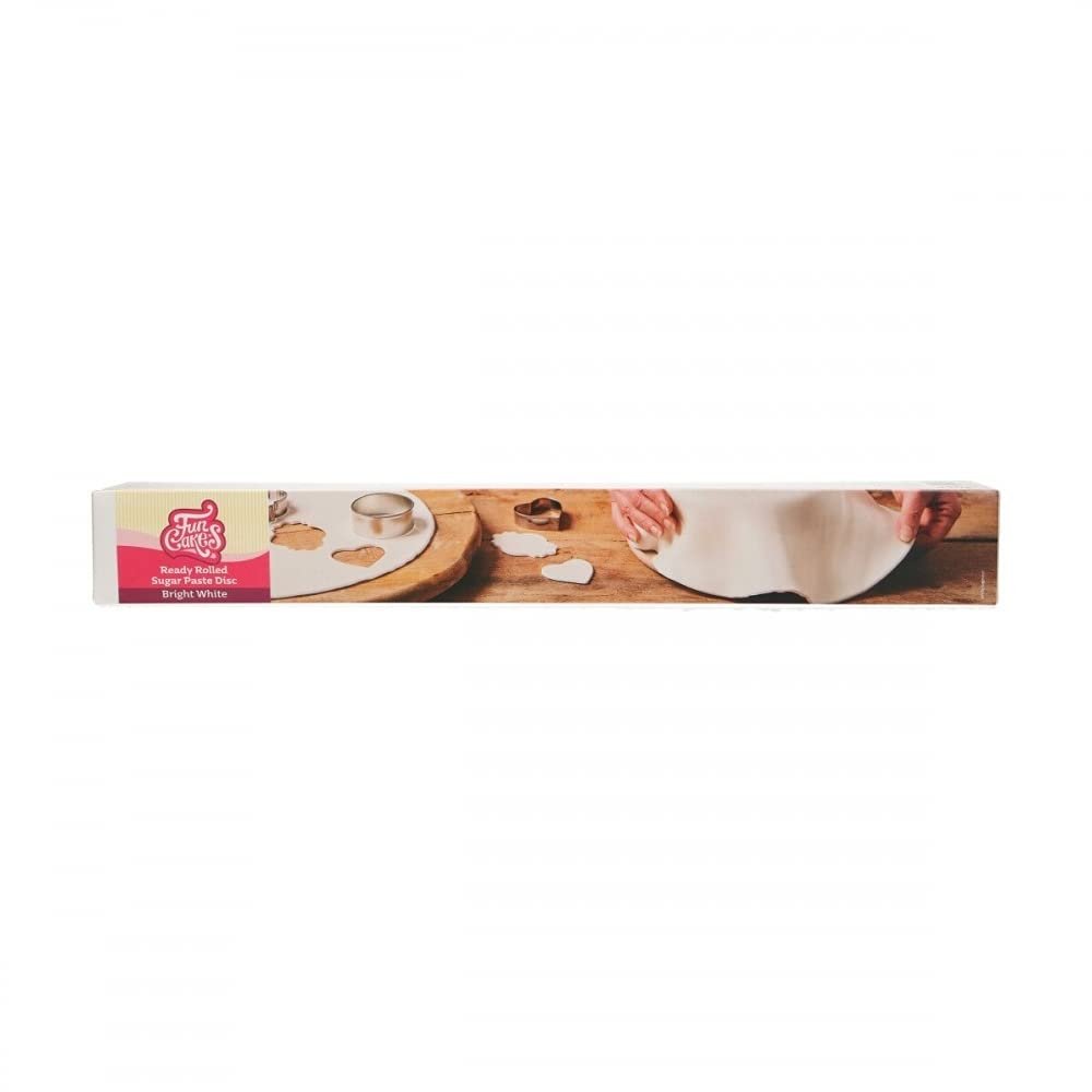 FunCakes Ready Rolled Sugar Paste Disc Bright White, Delicious Vanilla Flavour, Already Rolled 36 cm Round and 3 mm Thick, 430 g