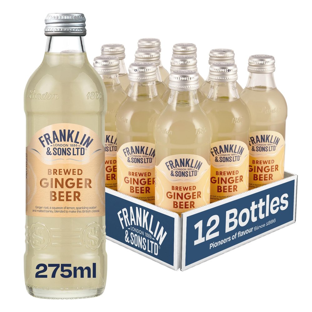 Franklin & Sons Brewed Ginger Beer | 12 x 275ml Bottle Case | Traditional recipes dating back to 1886 | All natural ingredients | Refreshing Ginger Zing | Sparkling Soft Drink | Premium Fizzy Drink |