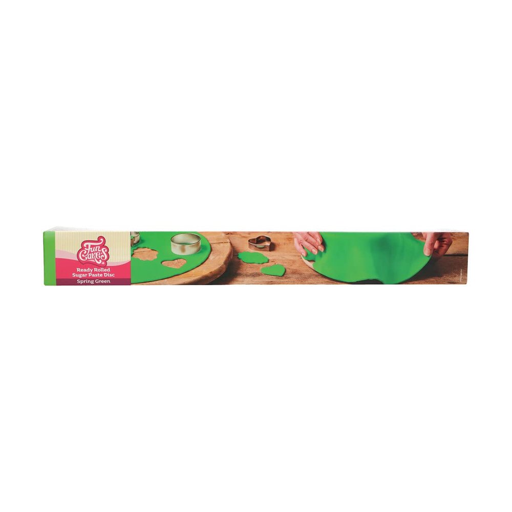 FunCakes Ready Rolled Sugar Paste Disc Spring Green, Delicious Vanilla Flavour, Already Rolled 36 cm Round and 3 mm Thick, 430 g