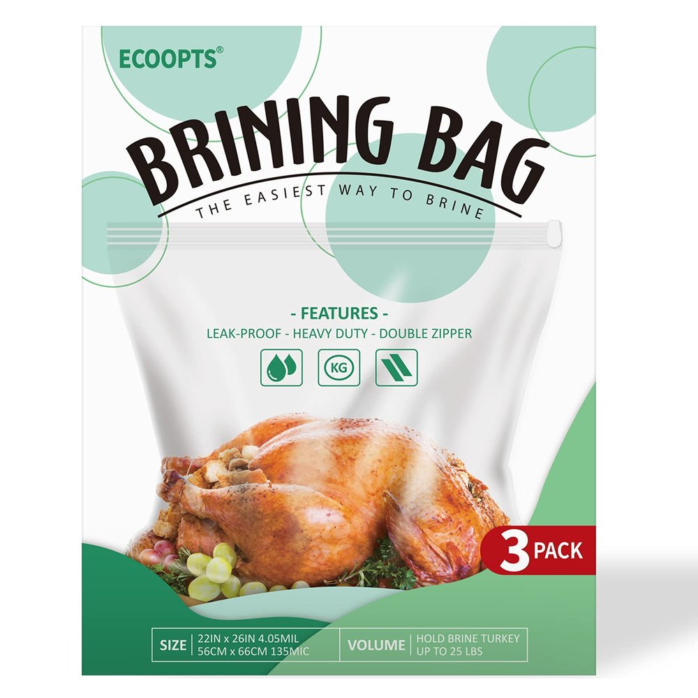 3 Counts Turkey Brining Bag by ECOOPTS | 26"22" Extra Large | Thickened Brining Bag Holds Up to 35 Pounds | Double Zippers Seal | BPA Free (3 Brine bags)