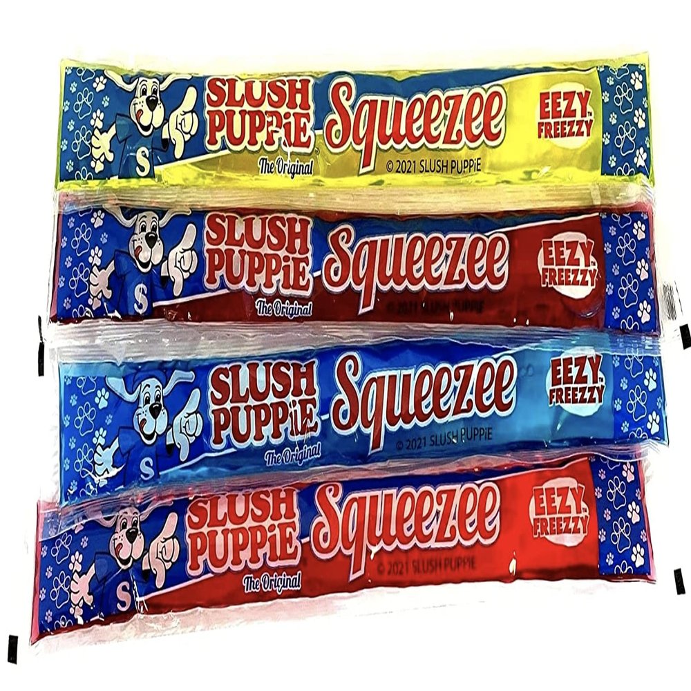 Slush Puppie Freeze Pop - The Original Squeeze Freezalicious Ice Pop Lolly - Red Cherry, Lemon& Lime, Strawberry and Blue Raspberry Ice Lollies Vegetarian, Vegan and Gluten Free (100 x 60mls)