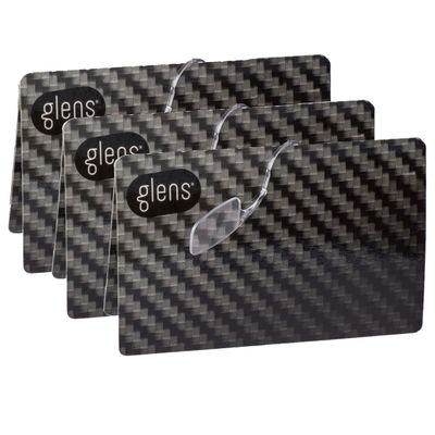 glens Unisex Armless Reading Glasses - 3 Reading Glasses +3.0 Carbon Pack- Emergency Lightweight Pocket Ultra Thin Readers