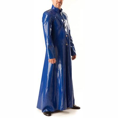 0.4MM Thickness Rubber Latex Blue Long Coat Latex Long Jacket-Clear_S