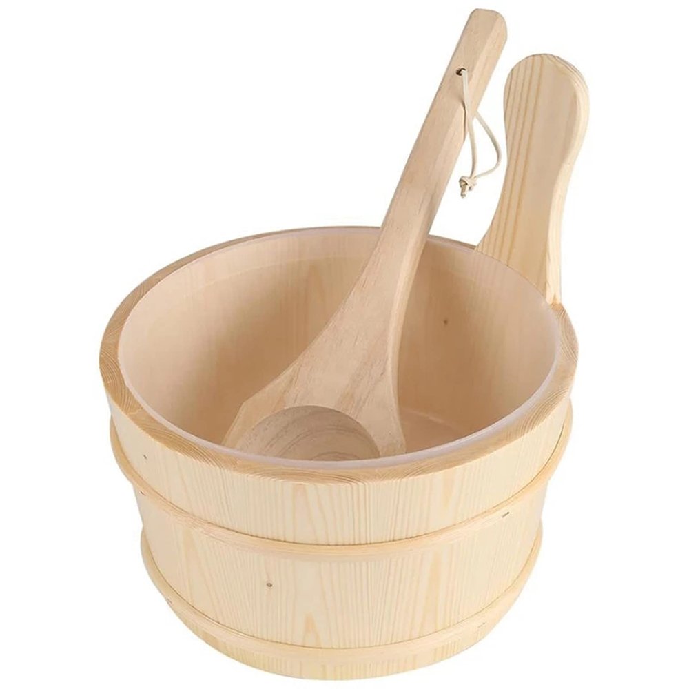 AIZYR Wooden Sauna Bucket with Ladle and Liner - Sauna Rooms Accessory Tools for Hotel or Sauna Room