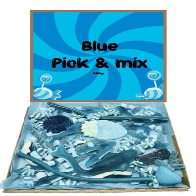 Blue Pick N Mix Sweets Gift Box Hamper Retro Sweet Present 300g - Gift Wrapped - Personalised Gift Tag Message (Just the sweets)
