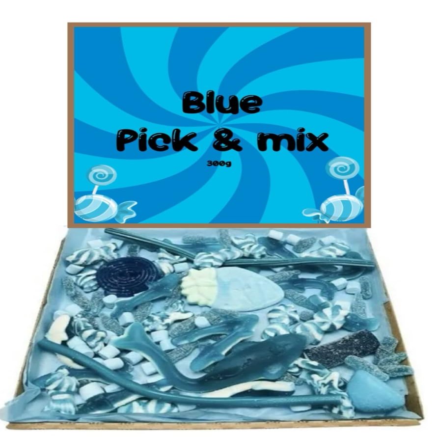 Blue Pick N Mix Sweets Gift Box Hamper Retro Sweet Present 300g - Gift Wrapped - Personalised Gift Tag Message (Just the sweets)