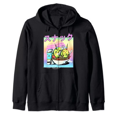 Snack Ramen Noodles Kawaii Narwhal Milk 90's Japanese Retro Zip Hoodie