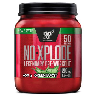 BSN Nutrition N.O.-Xplode Pre Workout Powder Food Supplement, Energy and Focus Booster with Caffeine, Amino Acids, Vitamin C and Zinc, Green Burst Flavour, 50 Servings, 650 g