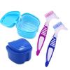HRASY Denture Bath Case with Denture Cleaning Brush Kit - 2 Pcs Denture Bath Case Cup Box Holder Storage Soaking Container with Strainer Basket | 2 Pcs Denture Toothbrushes for False Teeth Cleaning view 1