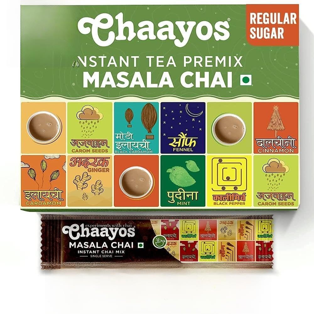 Chaayos Instant Tea Premix - Regular Sugar - Masala Flavour (15 Sachets) | Instant Tea | Tea Premix | Masala Tea | Masala Chai | Assam Tea | Flavored Tea | Tea Masala Mix