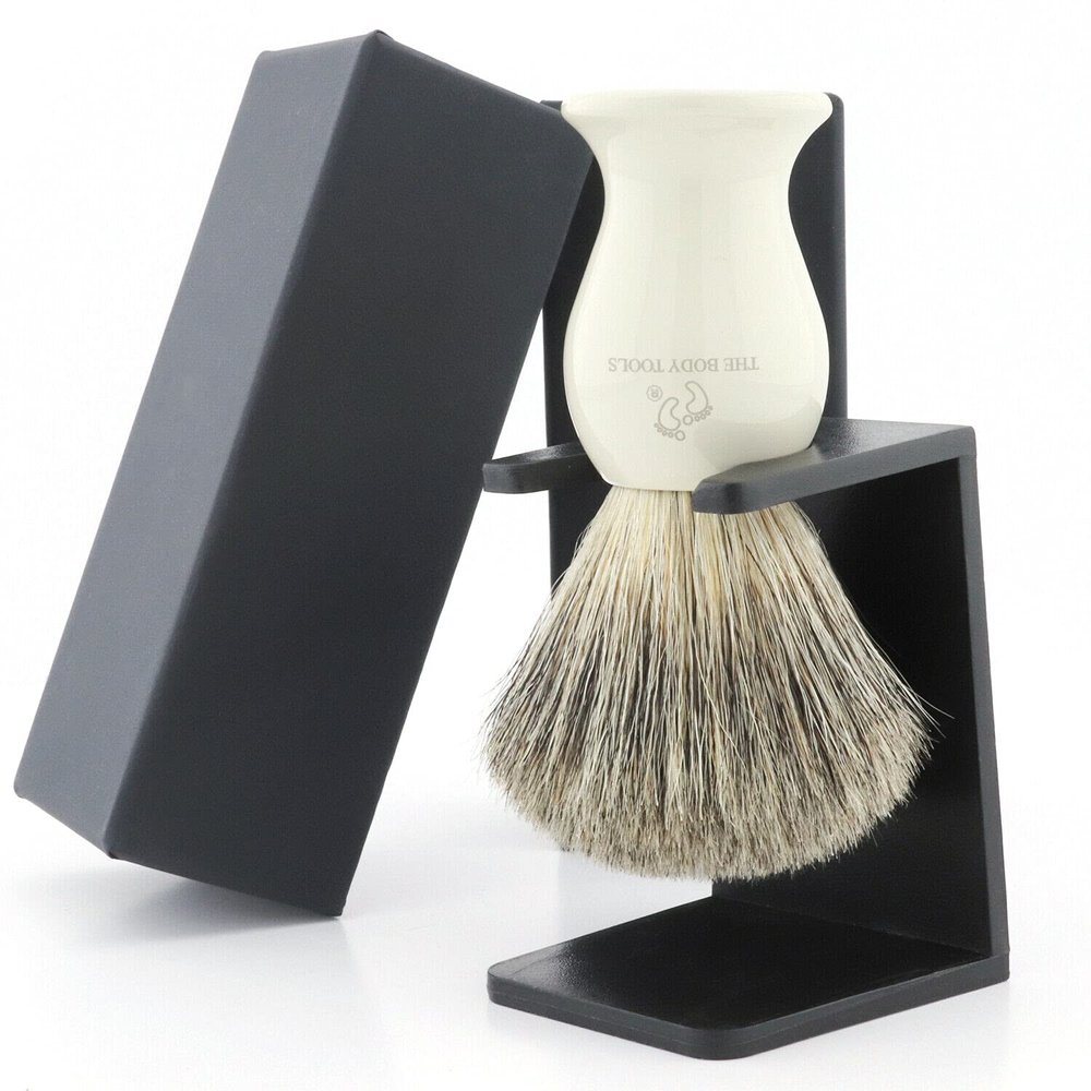 Badger Hair Shaving Brush for Men  Resin Handle Shaving Brush with Stand - Reusable & Sustainable Mens Shaving Brush Set - Universal Shaving Brush Plastic Stand