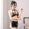 2021 New Sexy Patent Leather Three-point Topless Leather Jacket Wild Uniform Temptation Suit Sexy Lingerie Cosplay view 2