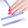 2Pcs Nail Art Tweezers, Stainless Steel Straight and Curved Tip Tweezers False Eyelash Extension Tweezers(Purple) view 3