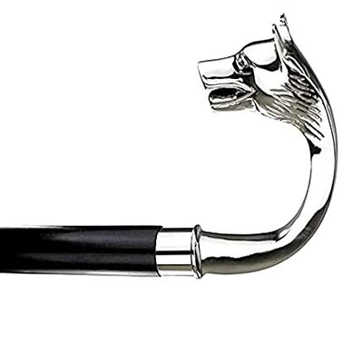 37Silver & Black Handmade Wolf Head Brass Handle Walking Stick Design Vintage Victorian Walking Stick