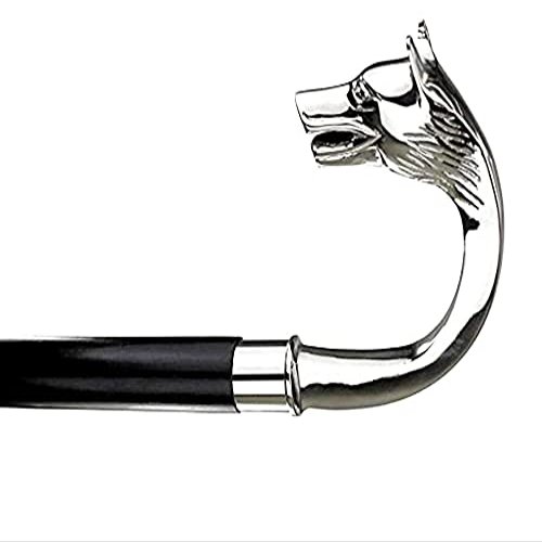 37Silver & Black Handmade Wolf Head Brass Handle Walking Stick Design Vintage Victorian Walking Stick