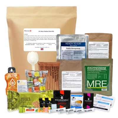 Ration-X 24 Hour Ration Pack Ambient Army Type Menu 2 4000kcal Three Main Meals ++