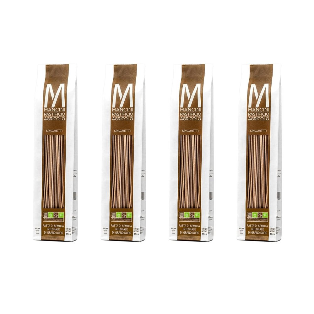 Mancini Pastificio Agricolo - Authentic Italian Whole Wheat Pasta - Spaghetti - 4 x 500 g (17.6 oz)
