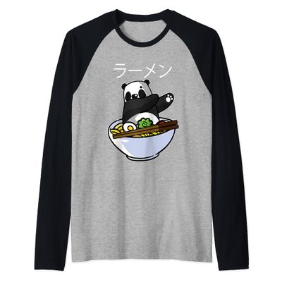 Kawaii Anime Dabbing Panda Eating Ramen Noodle Raglan Baseball Tee