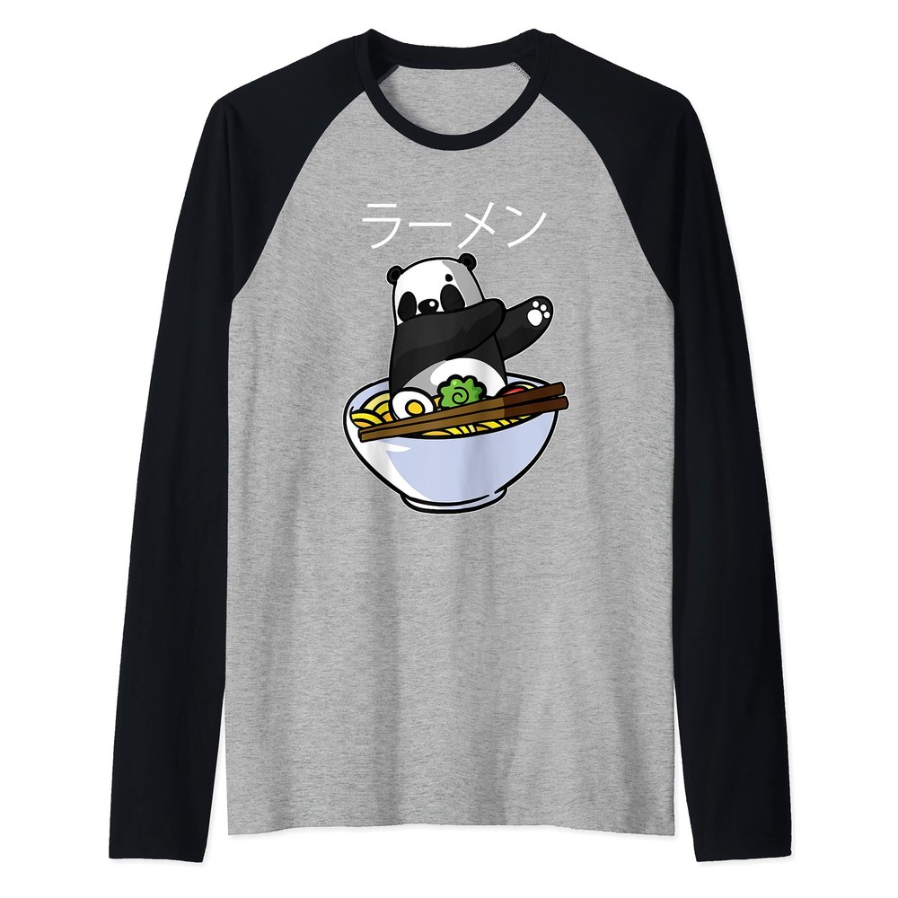 Kawaii Anime Dabbing Panda Eating Ramen Noodle Raglan Baseball Tee