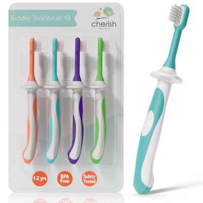 Cherish Baby Care Kids Toothbrush Set (4-Pack) - BPA-Free & Safety-Tested Kids Toothbrush for 1 Year Old, Designed by a Paediatric Dentist, Soft-Grip Toothbrush Kids 1-2 Years (Multi)