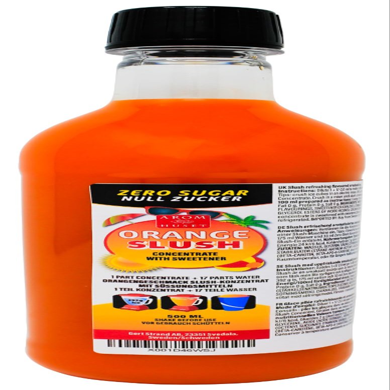 Aromhuset Orange Slush Syrup 500 ml - Zero Sugar - Delicious Guilt-Free Slushie Mix for Ice Drinks, Smoothies & DIY Cocktails - Perfect for Home, Parties & Slush Machines - Mixing Ration 1-17