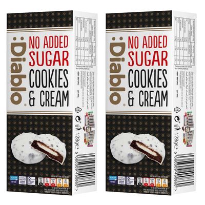 Diablo No Added Sugar Dark Cookies & Cream with Milk Cream Filling Covered in White Glaze  No Added Sugar Biscuits Snacks for All, Sweet Treats Sweetened with Maltitol, 128g (Pack of 2)