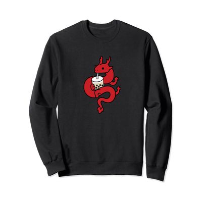 Chinese Red Dragon Drinking Boba Bubble Milk Tea Sweatshirt