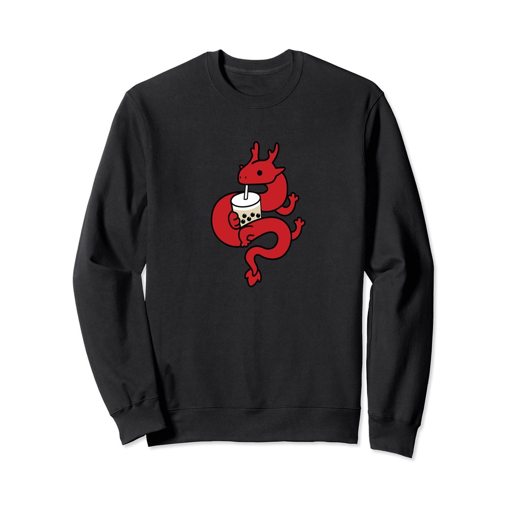 Chinese Red Dragon Drinking Boba Bubble Milk Tea Sweatshirt