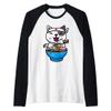 Kawaii Anime Cat Eating Ramen Noodles Japanese Raglan Baseball Tee view 1