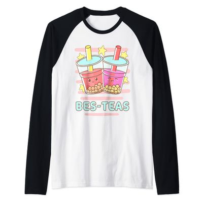 Kawaii Boba Bes-Teas, Besties Best Friends Bubble Tea Raglan Baseball Tee