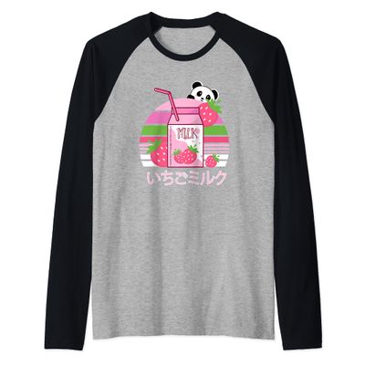 Japanese Strawberry Milk Kawaii Panda Anime Raglan Baseball Tee