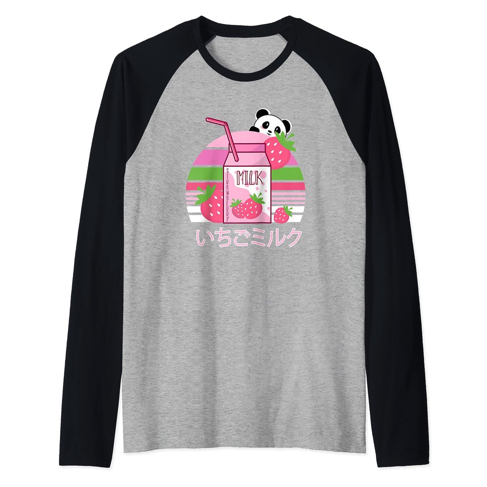 Japanese Strawberry Milk Kawaii Panda Anime Raglan Baseball Tee